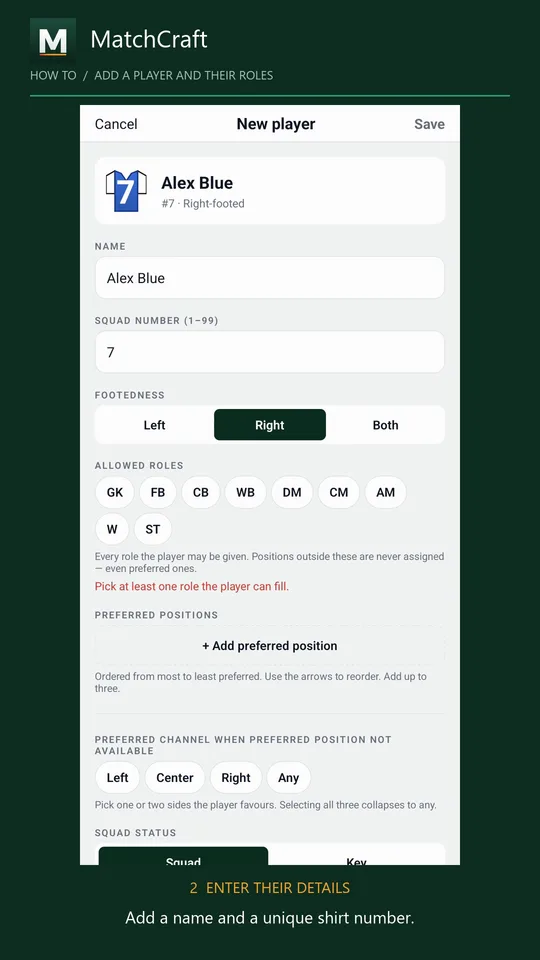 Add players to your squad demonstration